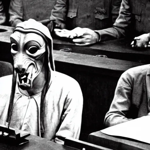 Prompt: jar jar binks at the nuremberg trials