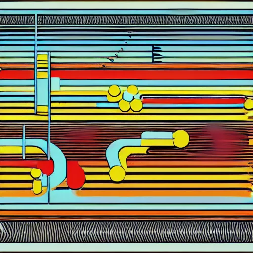 Prompt: modular synthesizer electronic music organicly sketched in a future retro style of minimal graphic design of the 1960’s educational system schematic of sound waves but as a cyberpunk pop art with neons