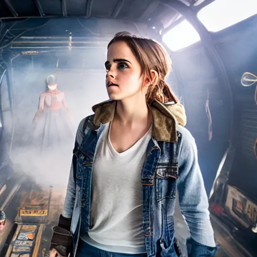 Image similar to Emma Watson in Ready Player One, XF IQ4, 150MP, 50mm, F1.4, ISO 200, 1/160s, natural light