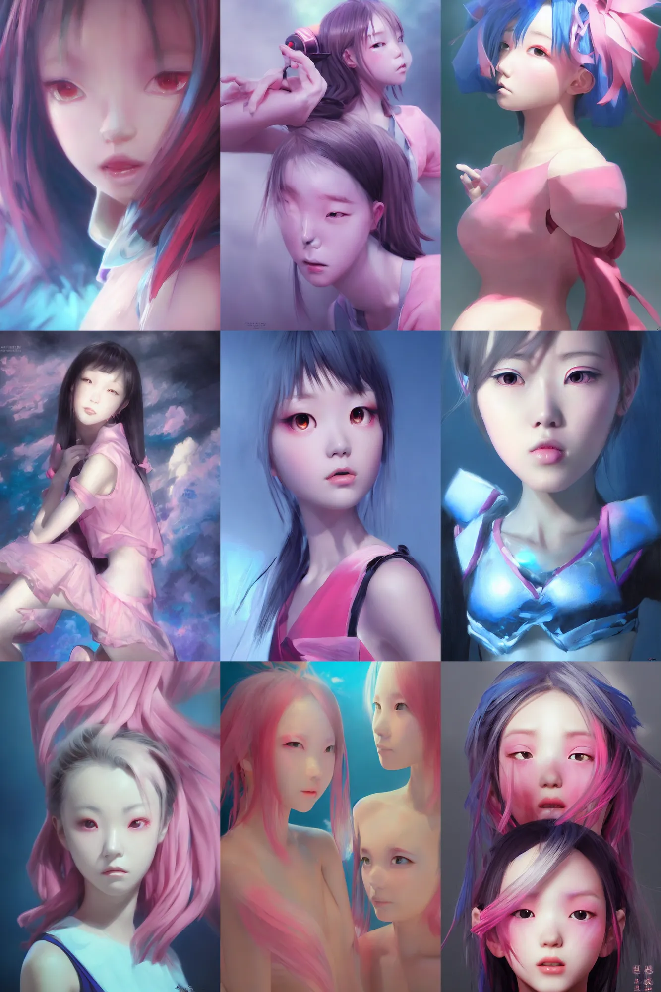 Prompt: 3d dark infrared octane render concept art by D. Jun, by Mo Xiang Tong Xiu, by Igarashi Daisuke, beauty portrait anime schoolgirls under dark pink and blue water refraction. cute face. dramatic light, trending on artstation, oil painting.