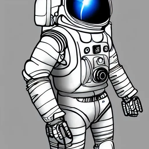 Image similar to A character sketch of a scifi robot wearing a space suit, digital art