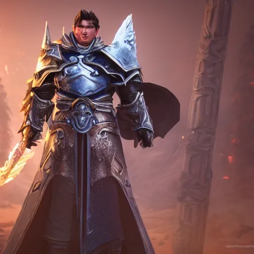 Image similar to 4 k unreal engine render of garen wearing lich king's armor ultra details digital art