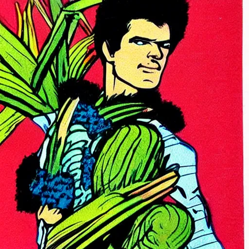 Image similar to a 1 9 8 0 s comic book painting of a nene leeks