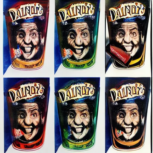 Prompt: variety pack of danny devito mugs , codex, rich colored ink, detailed, cinematic,