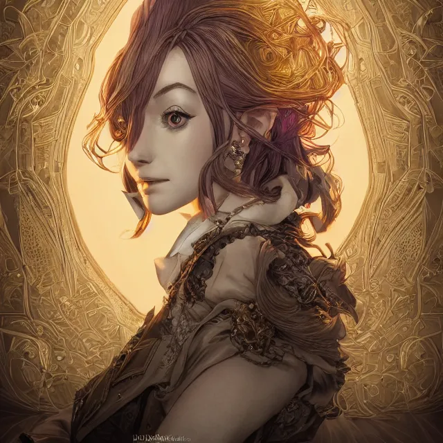 Image similar to the portrait of the lawful evil sorceress lawyer as an absurdly beautiful, conniving, elegant, jaded, woman, an ultrafine hyperdetailed illustration by kim jung gi, irakli nadar, intricate linework, bright colors, octopath traveler, final fantasy, unreal engine 5 highly rendered, global illumination, radiant light, detailed and intricate environment