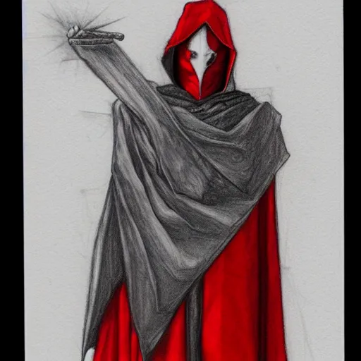 Image similar to a red robed occult sage, pencil sketch