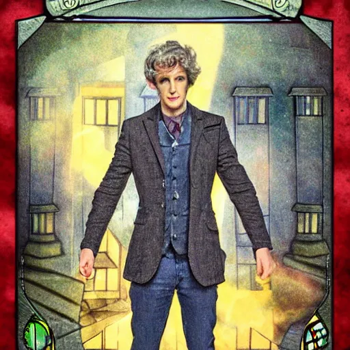 Image similar to tarot card with the picture of doctor who, realistic, smooth, detailed, ambient light,