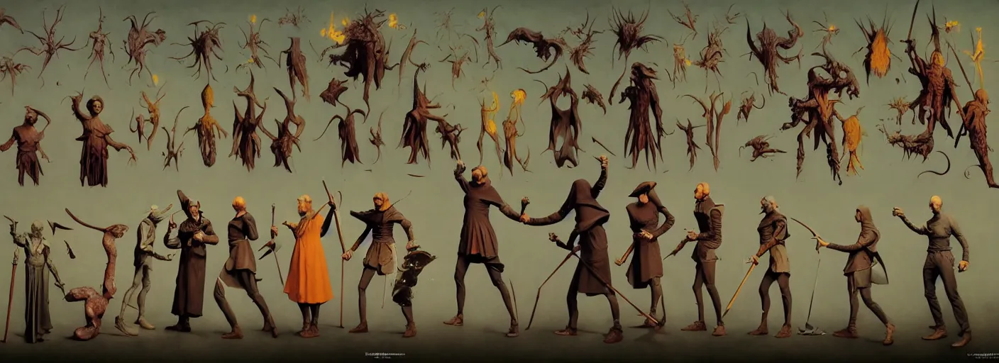 Image similar to full - body surreal d & d rpg character concept art anatomy, action pose, very coherent and colorful high contrast masterpiece by norman rockwell franz sedlacek hieronymus bosch dean ellis simon stalenhag rene magritte gediminas pranckevicius, dark shadows, sunny day, hard lighting, reference sheet white background