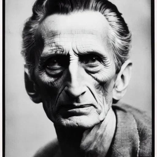 Image similar to dslr photo portrait still of young peter cushing, 8 k, by diane arbus, man ray,