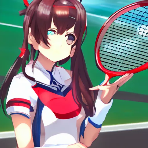 Prompt: taihou_(azur lane) playing tennis, high quality, official arts of azur lane
