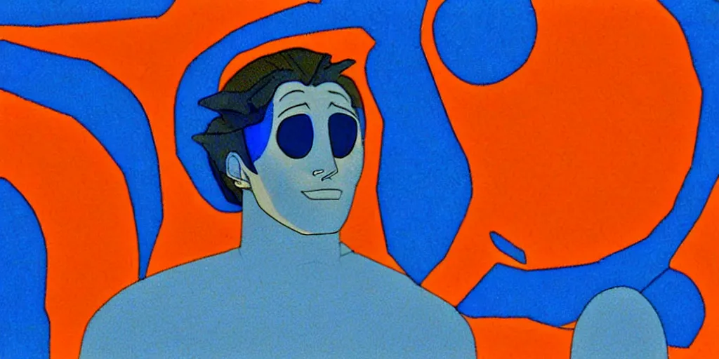 Prompt: blue white orange traditional drawn colorful animation a symmetrical portrait of lonely single Alain Delon Stallone Clint Eastwood alone pilot in posing in spaceship station planet captain bridge outer worlds robots extraterrestrial hyper contrast well drawn Metal Hurlant Pilote and Pif in Jean Henri Gaston Giraud animation film The Masters of Time FANTASTIC PLANET La planète sauvage animation by René Laloux