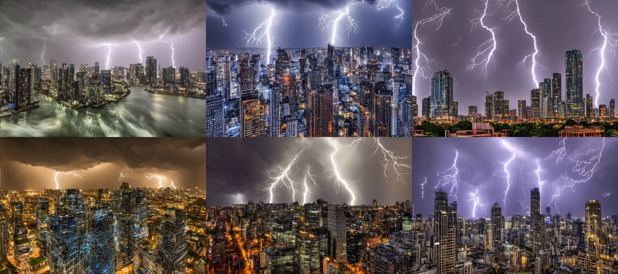 Prompt: photograph of a never ending thunderstorm, brilliant white lightning, lightning strikes on skyscrapers, 4k, HDR