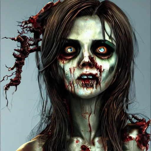 Image similar to beautiful zombie girl, intricate, art by greg rutkowsk, high detailed, 4 k,