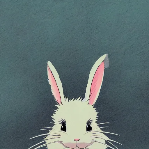 Image similar to a fluffy bunny, thoughtful expression, Aesthetically pleasing, by Studio Ghibli,, high definition, illustration, ambient lighting, HDR, HD, UHD, 4K, 8K, cinematic, dynamic, energetic, lively, elegant, intricate, complex, highly detailed, Richly textured, Rich vivid Color, masterpiece.