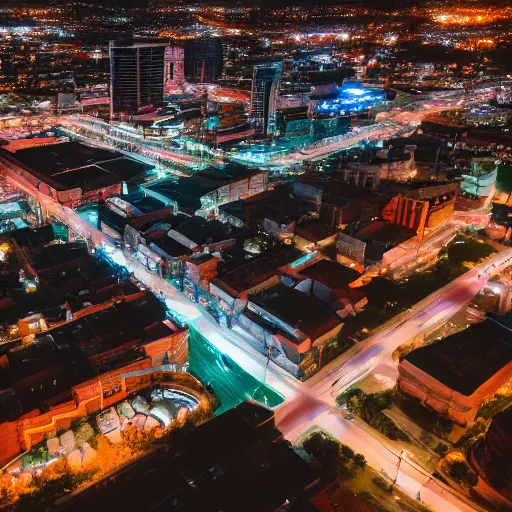 Image similar to detailed 4 k photorealistic aerial view, city, dynamic lightning, some car, some people, rain, from drone in the style of nick ut and eddie adams and margaret bourke and yousuf karshs and alfred eisenstaedt