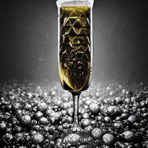 Image similar to hop cone juice, new england ipa, highly detailed silver nitrate photo, light gold accents, smoky bar, black and white, surreal, intricate complexity, horror, trending on art station, photoreal, 8 k, octane render