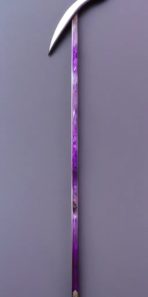 Image similar to a katana in the style of zdzisław beksinski, elegant, silver and amethyst, crescent moon motif, weapon, product photo