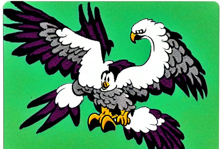 Image similar to harpy eagle sticker, carl barks, pointillism