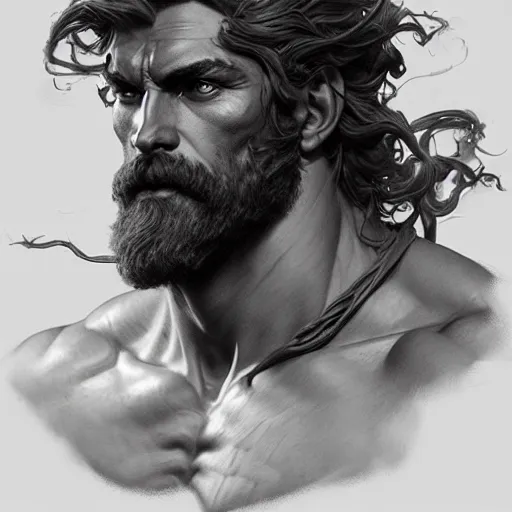 Prompt: portrait of rugged zeus, greek god d & d, muscular, fantasy, intricate, elegant, highly detailed, digital painting, artstation, concept art, smooth, sharp focus, illustration, art by artgerm and greg rutkowski and alphonse mucha