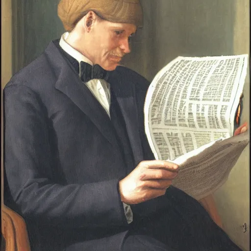 Prompt: a man reading a newspaper, by guntis strupulis