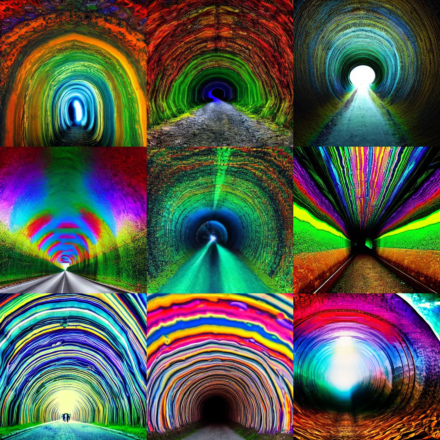 Prompt: a psychedelic tunnel through the mountains