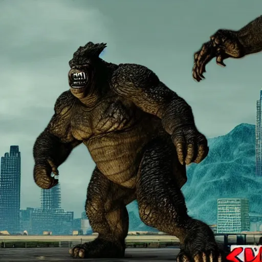 Prompt: Godzilla VS Kong if it was a fighting game on Playstation 1