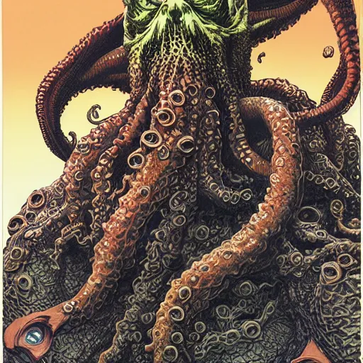 Image similar to portrait of cthulhu, symmetrical, by yoichi hatakenaka, masamune shirow, josan gonzales and dan mumford, ayami kojima, takato yamamoto, barclay shaw, karol bak, yukito kishiro