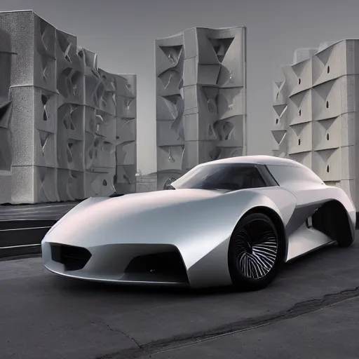 Image similar to khyzyl saleem car : medium size: 7, u, x, y, o medium size form panels: motherboard medium size forms : zaha hadid architecture big size forms: brutalist medium size forms: sci-fi futuristic setting: Ash Thorp car: ultra realistic phtotography, keyshot render, octane render, unreal engine 5 render , high oiled liquid glossy specularity reflections, ultra detailed, 4k, 8k, 16k: blade runner 2049 color colors : cinematic, high contrast: tilt shift: sharp focus