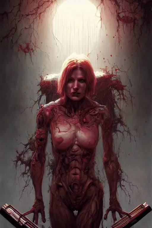 Image similar to beautiful cinematic horror poster, hybrid from Doom and art direction by Drew Struzan ;by artgerm; wayne reynolds art station; cinematic quality character render; low angle; ultra high quality model; production quality cinema model;