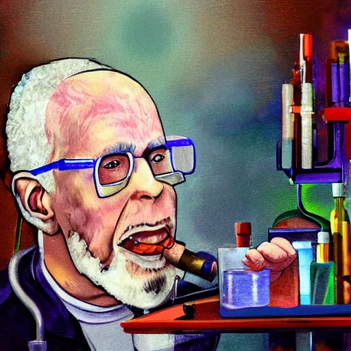 Image similar to a scientist discovered in his laboratory the cure for cancer. digital art. oil in painting.