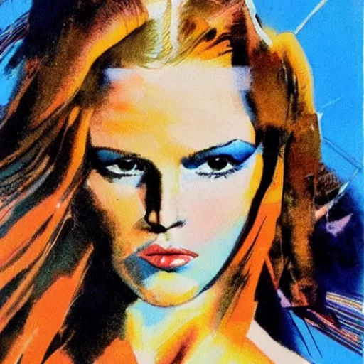 Image similar to photorealistic picture, by bob peak and alex ross, 9 0 s calendar girl, gouache and wash paints, fine details, fine intricate, fine facial proportionate, fine body proportionate, smooth sharp focus, sharp focus