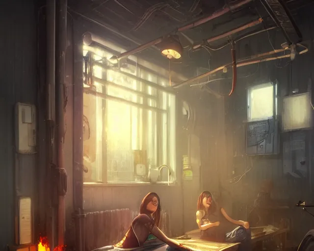 Image similar to awoke to the violent crunch of metal on wood, radiator, sweet smells of antifreeze and gasoline, by wlop, artgerm, greg rutkowski, volumetric lighting, movie poster, pixar