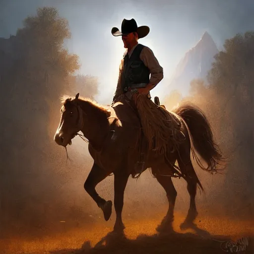 Prompt: cowboy in the old west, sharp focus, intricate, elegant, digital painting, artstation, matte, highly detailed, concept art, illustration, volumetric lighting, art by greg olsen and liz lemon swindle