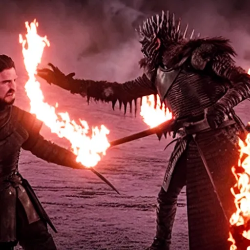 Image similar to the night king killing jon snow, still from game of thrones