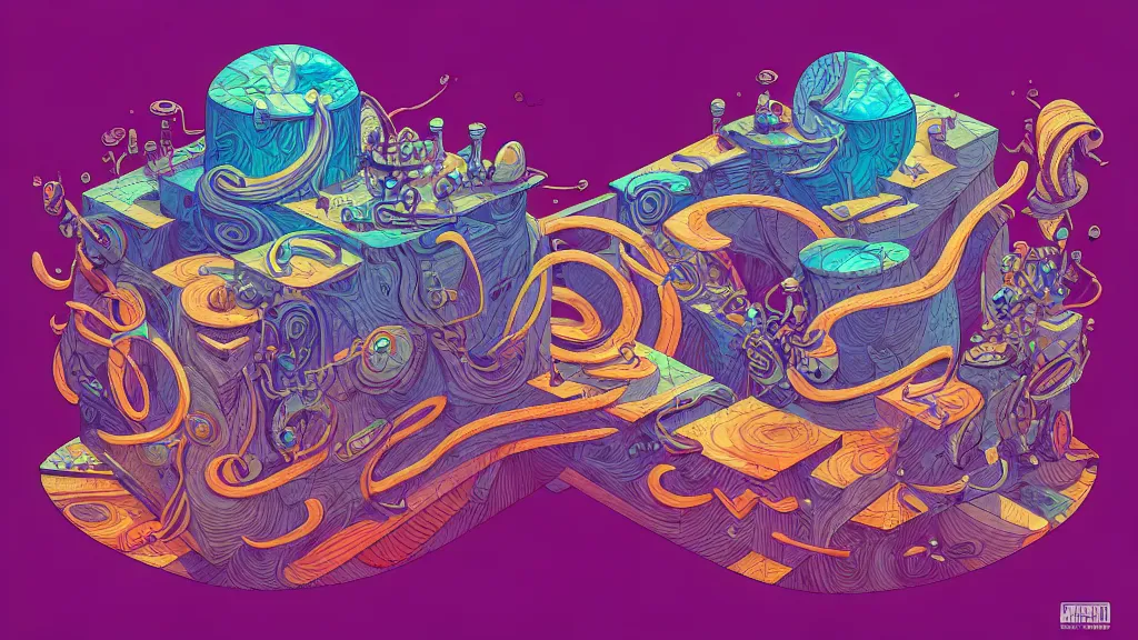 Image similar to twisted turn of fate abstraction, centered award winning ink pen illustration, isometric abstract illustration by dan mumford, edited by craola, technical drawing by beeple and tooth wu, tiny details by artgerm watercolor girl, symmetrically isometrically centered