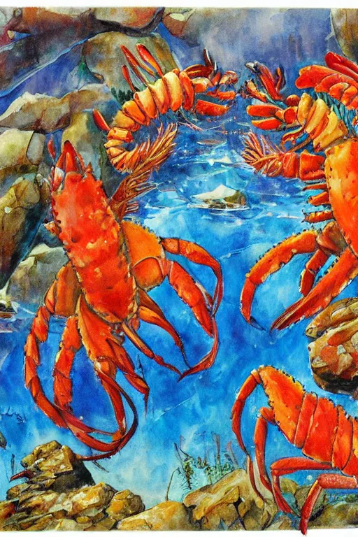 Prompt: giant lobsters by jerry pinkney