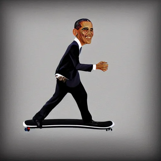 Image similar to Obama skateboarding, digital art