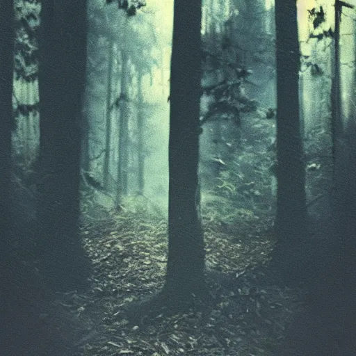 Prompt: a polaroid of slenderman in scary woods, polaroid, blurred, hd