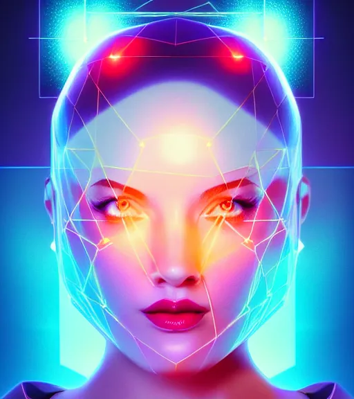 Image similar to symmetry!! european princess of technology, solid cube of light, hard edges, product render retro - futuristic poster scifi, lasers and neon circuits, beautiful european princess, intricate, elegant, highly detailed, digital painting, artstation, concept art, smooth, sharp focus, illustration, dreamlike, art by artgerm
