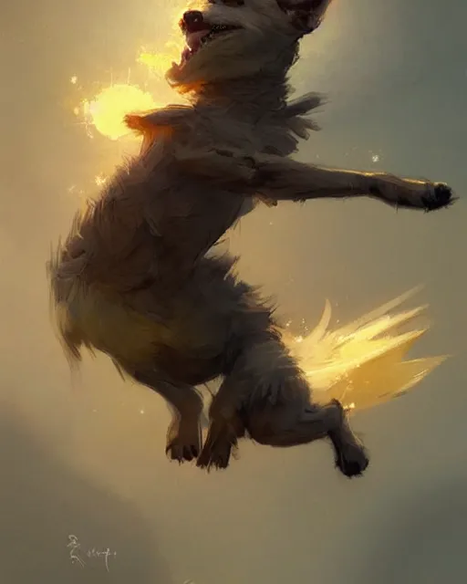 Prompt: a cute magical flying dog, fantasy art drawn by disney concept artists, greg rutkowski, golden colour, high quality, highly detailed, elegant, sharp focus, concept art, character concepts, digital painting, mystery, adventure