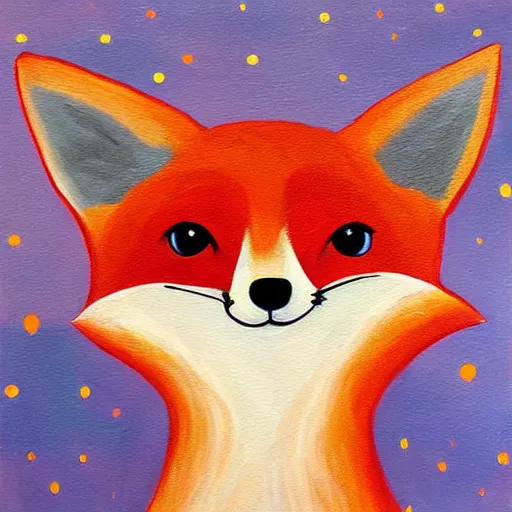 Prompt: child fox comet. painting by carle eric