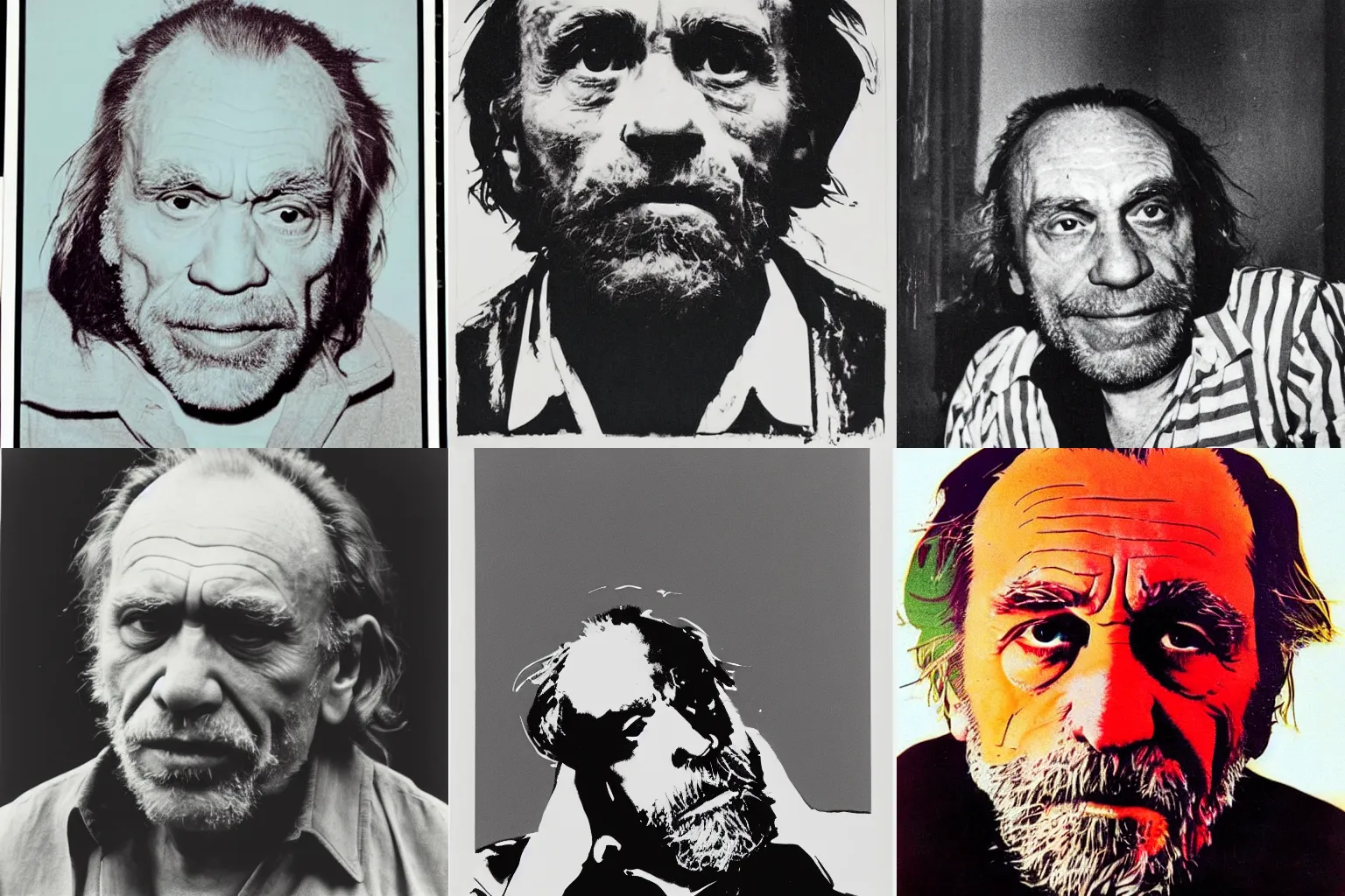 Prompt: Charles Bukowski Portrait by Andy Warhol