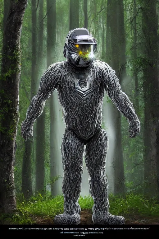 Image similar to helmetless Crysis Nanosuit worn by a fluffy teddybear, a forest with rays of light coming through the canopy, masterpiece, dystopian, sci-fi, extremely detailed, digital painting, sculpted in zbrush, artstation, concept art, smooth, sharp focus, illustration, chiaroscuro lighting, golden ratio, incredible art, artgerm, greg rutkowski, alphonse mucha, simon stalenhag, carravaggio