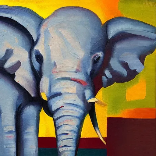 Image similar to an abstract oil painting of a gangster elephant and a gangster parquet