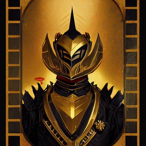 Image similar to Lofi magicpunk portrait dragon knight wearing black and gold plate armor Pixar style by Tristan Eaton Stanley Artgerm and Tom Bagshaw