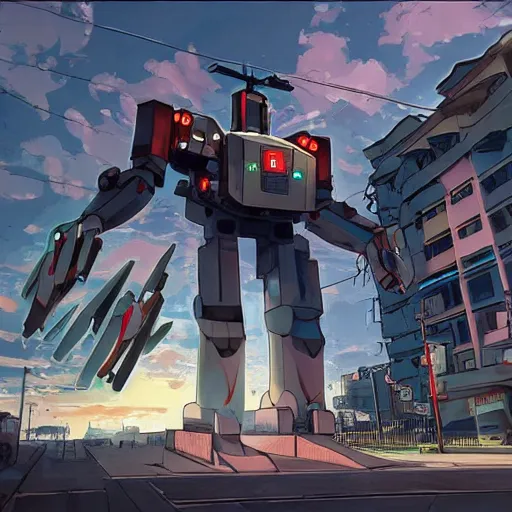 Prompt: A giant robot in the northend neighborhood at boston city in anime style highly detailed by Makoto Shinkai and Raphael Lacoste