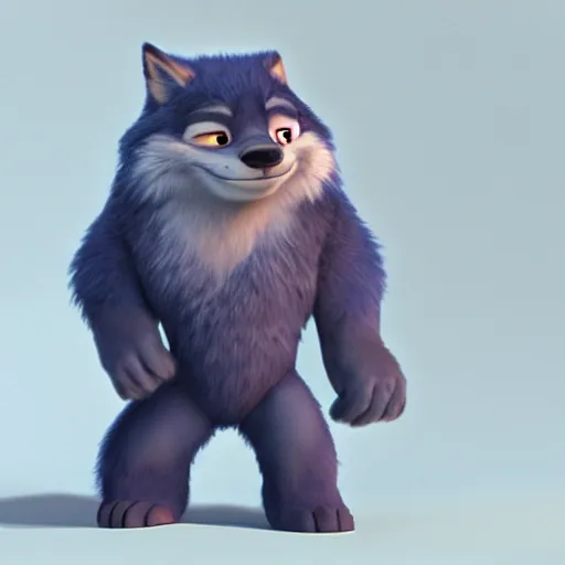 Prompt: portrait character design a young cute blue fluffy werewolf, style of maple story and zootopia, 3 d animation demo reel, portrait studio lighting by jessica rossier and brian froud and gaston bussiere