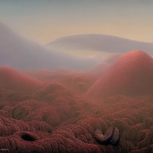 Prompt: A Landscape by Zdzisław Beksiński and Jim Burns