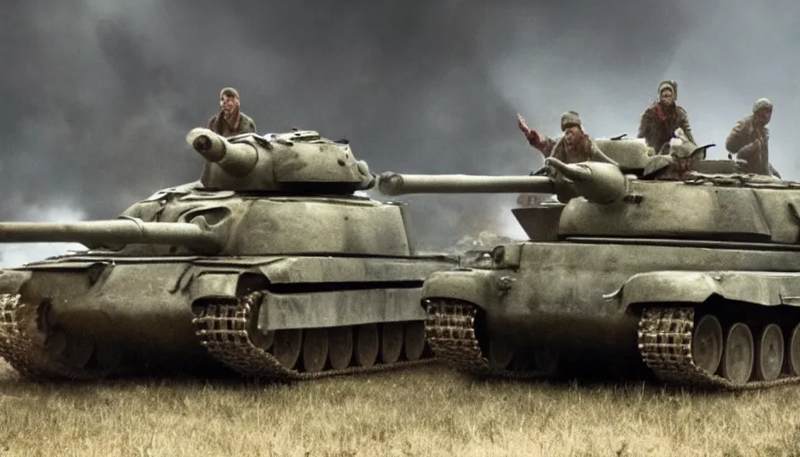 Image similar to big budget movie about a world war 2 where zombies are attacking a tank