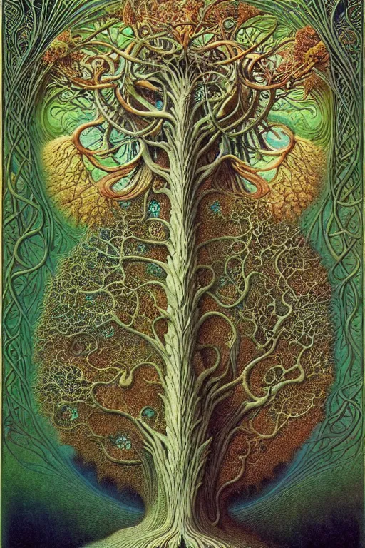 Image similar to tree of life by roger dean and andrew ferez, art forms of nature by ernst haeckel, divine chaos engine, symbolist, visionary, art nouveau, botanical fractal structures, organic, detailed, realistic, surreality